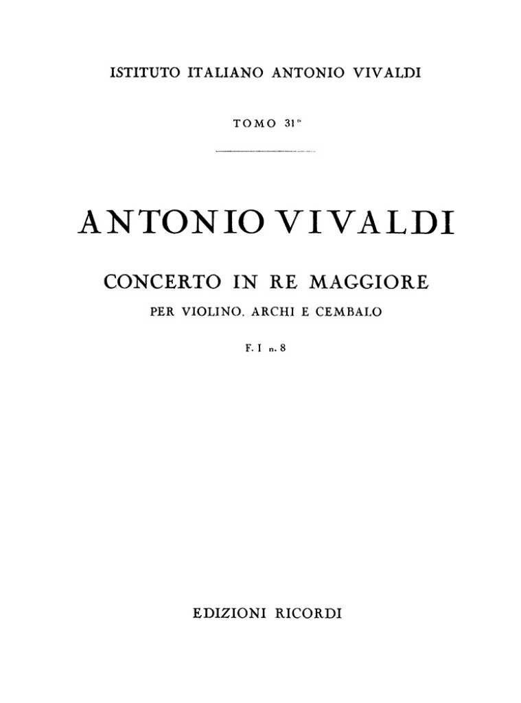 Concerti Per Vl., Archi E B.C.: In Re Rv 231